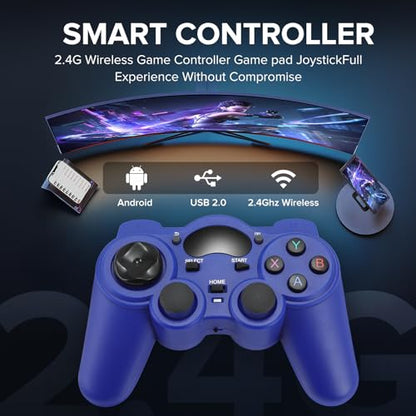 RARELEMON Wireless Gamepad for PC Laptop Android Steam – Blue USB & Bluetooth Game Controller with Phone Mount Compatible with Windows 7/10 Steam Deck Switch via Adapter Android TV Box & OTG