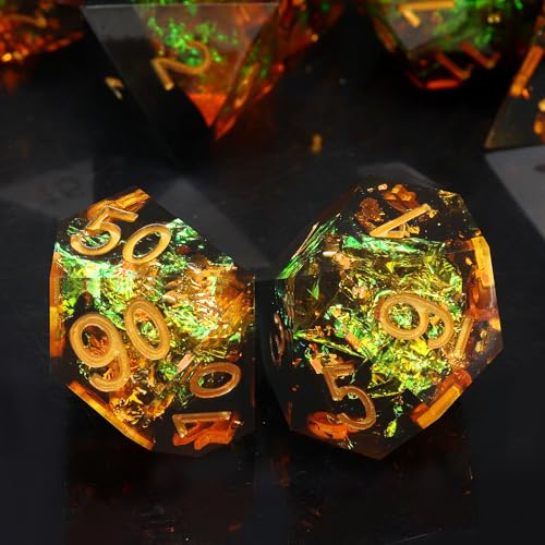 Haxtec Galaxy DND Dice Set Sharp Edge Dice with Dice Case Handmade Yellow Black Resin D&D Dice Set for TTRPGs Compatible with Dungeons and Dragons Gifts - color: Yellow Black