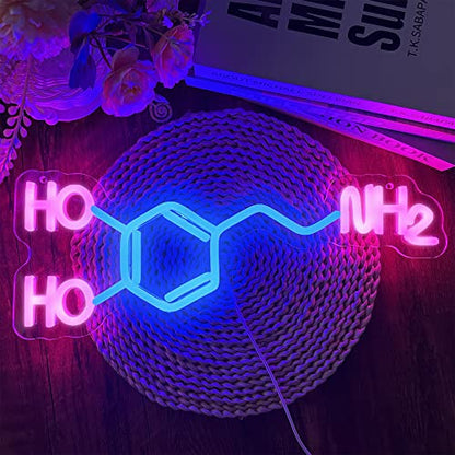 Dopamine Molecule Neon Sign Dimmable LED Light Up Wall Decor Science Chemistry Structure Art Aesthetic Happy Hormone Sign for Lab, Office, Classroom Graduation Christmas Gift(16.3 * 6.5in) - style: Dopamine