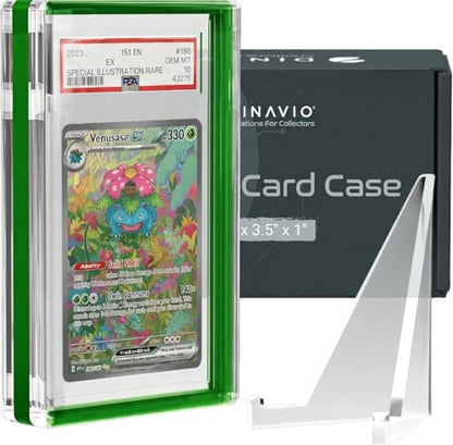 Dinavio Crafthouse PSA Graded Card Display Acrylic Case for Standard PSA and CGC Slabs - Slab Case - PSA Card Case - Graded Card Display Case - Updated Dimensions - Stand Included (Green Border) - color: Green Border