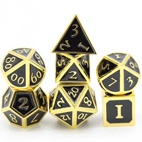 HEIMDALLR Metal D&D Dice Set 7 pcs - Dice Box & Velvet Dice Bag; Metal DND Dice Set D&D (Dungeons and Dragons) w D20 - Blacksmith Craft Dice (Obsidian) - color: 10 Obsidian