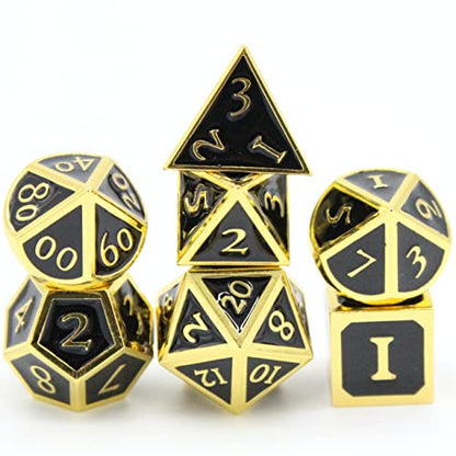 HEIMDALLR Metal D&D Dice Set 7 pcs - Dice Box & Velvet Dice Bag; Metal DND Dice Set D&D (Dungeons and Dragons) w D20 - Blacksmith Craft Dice (Obsidian) - color: 10 Obsidian