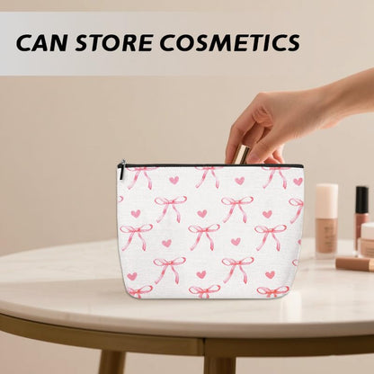 Coquette Preppy Aesthetic Makeup Bag Pink Bow Heart Travel Cosmetic Bag for Women Girl Coquette Pencil Pouch Cute Travel Skincare Bags Organizer Trendy Preppy Stuff Christmas Birthday Gifts - color: Bow Heart