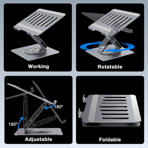 Adjustable Laptop Stand for Desk with Docking Station 11-in-1, Aluminum Laptop Riser with USB Hub 360°Swivel Dual Display 4K60Hz HDMI Gigabit Ethernet USB3.0 PD100W for MacBook Pro Air/Dell/HP 7-15.6" - size: 11-in-1 Hub Laptop Stand