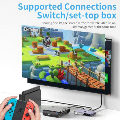 HD Switch 4K120Hz 8K60Hz – 2-in-1-out HD 2.1 Switch Box, Port Expander, Selector (with Remote Control), Supports 3D/HDR/HDCP 2.3, Compatible with PS5/4/3, Xbox, Switch, DVD Players, TVs and Computers