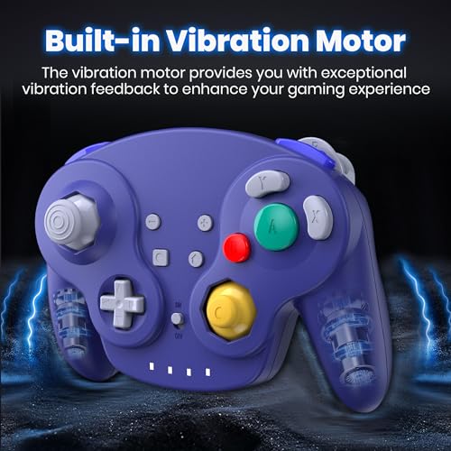 2 Pack 2.4 GHz Wireless GameCube Controller for Switch 1 2, NGC Console | Compatible with Switch Online, Windows PC, macOS (Built-in Vibration) (Rechargeable) (Analog Triggers / Stick) - color: Two Pack Indigo/Black