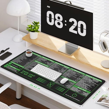 iCasso Excel Cheat Sheet Desk Pad, Excel Mouse Pad Shortcuts | Large Desk Mat,Extended XXL Non-Slip Exel Mousepad with Stitched Edges for Computer Keyboard - color: B-black Excel Shortcuts