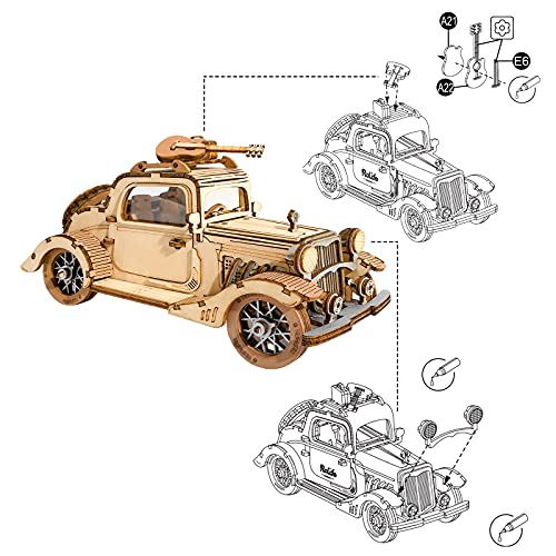 ROBOTIME 3D 나무 퍼즐 자동차 DIY 모델 키트 나무 모델 만들기 빈티지 자동차 공예 선물 컬렉션 애호가를 위한 - color: 빈티지 자동차