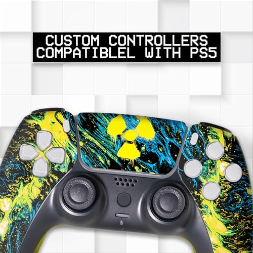 Radioactiive Custom PS-5 Controller Wireless compatible with Play-Station 5 Console by BCB Controllers | Proudly Customized in USA with Permanent HYDRODIP Printing(NOT JUST A SKIN)(MODDED) - color: Radioactiive, size: Modded - Front & Back Print