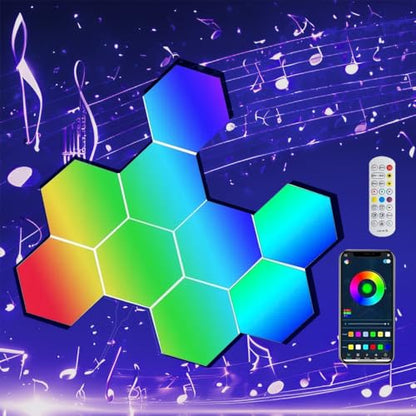 ODISTAR Hexagon Wall Light Panels (8 Pack)- Smart APP RGB Hexagonal LED Modular Lights with Remote Control,Music Sync Features for Gaming Rooms,Living Rooms, Bedrooms, DIY Enthusiasts and Gift Options - color: 8-Pack APP Control
