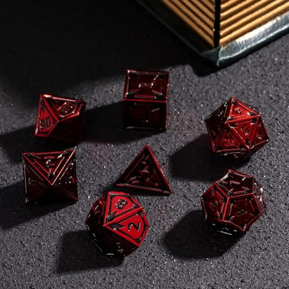 UDIXI Red Metal Dice Set D&D, Heavy Metal DND Dice Set for Tabletop Games | 7-Pieces, Lozenge Pattern, Zinc Alloy, Gorgeous Metal Gift Case, DM Gift, for RPG Dungeons and Dragons Role Playing Games - color: Red