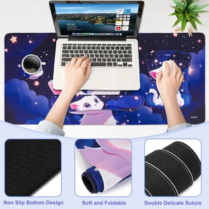 MEGREZ 4-in-1 Mouse Pad with Wrist Rest Ergonomic Memory Foam Desk Mat Set | ergonomic, anti-slip base, 4pcs set, desk pad, mouse wrist rest, keyboard rest, coaster, ideal for office & gaming - color: Blue Purple