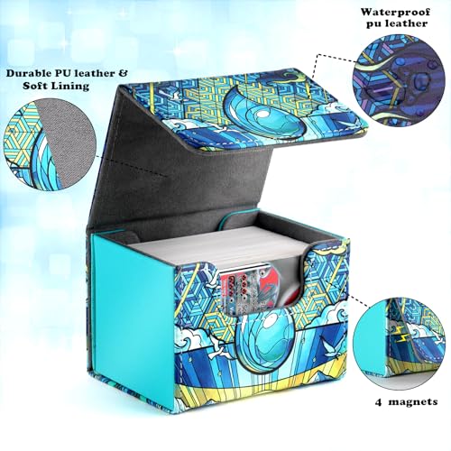 Deck Box for MTG Cards, Trading Commander Deck Case Holds 120+ Sleeved Cards, PU Leather Magnetic Collectible Card Storage Box Fits for TCG Magic Card (Blue) - color: A-Blue