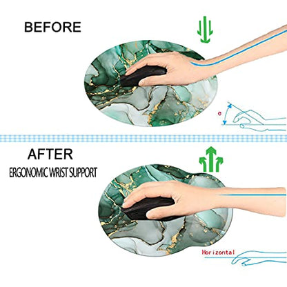 Memory Foam Wrist Support Mouse Pad Comfortable Padded Wrist Mousepads 9in X10in Desktop Notebook Mouse Mat (Marble Jade Green Golden Foam) - color: Marble Jade Green Golden Foam