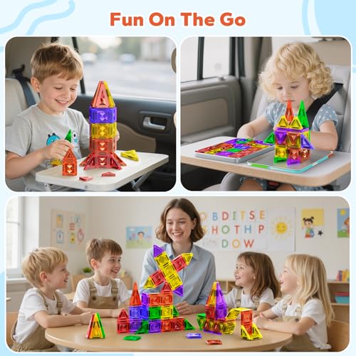 Mini Magnetic Tiles, 45PCS Diamond Pattern Magnetic Tiles Travel Set with Case, Portable Building Toys Creativity Boosting Sensory Toys for Kids Ages 4-8 Toddler Boys Girls Halloween Birthday Gift - style: 45 PCS