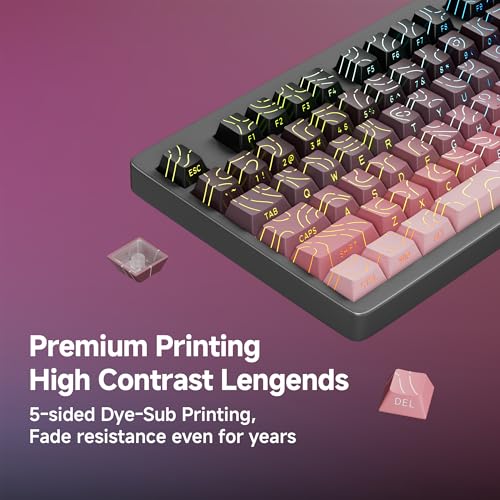 133 Aesthetic Topographic PBT Keycaps, No Tearing, Never Fade & Non-Slip, Modern RGB Backlit Black-to-Pink Gradient Keycaps for Mechanical Keyboard - Ergonomic (Doubleshot, Fit All for MX Layout) - color: Black Pink Gradient