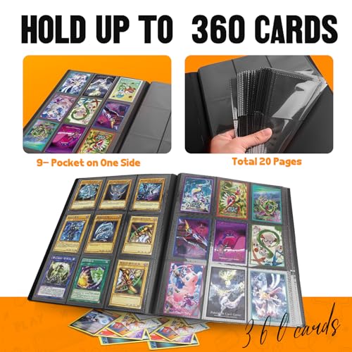 Card Binder 9-Pockets, Trading Card Binder, 20 Pages, 360 Card Capacity Collection Binder, Card Folder for MTG, TCG, Game Cards & Sports Cards（Black） - color: Black