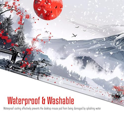 VNDL Large Japanese Gaming Mouse Pad, White and Red, Premium Non-Slip Anime Desk Pad for Office, Extended XL XXL Mouse Mat and Laptop Pad, Waterproof and Stiched Edges 31.5 x 15.7 in (mt1) - color: mt1