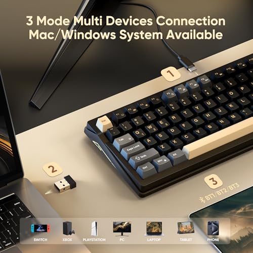 RedThunder K95 Wireless Mechanical Keyboard, TFT Screen & Knob, Tri-Mode BT5.0/2.4GHz/USB-C Hot Swappable Custom, Pre-lubed Linear Pink Switches, Gasket Structure, RGB Gaming Keyboard, Black-Gold - color: Black Gold