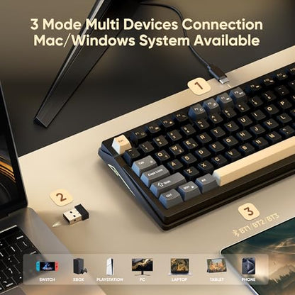 RedThunder K95 Wireless Mechanical Keyboard, TFT Screen & Knob, Tri-Mode BT5.0/2.4GHz/USB-C Hot Swappable Custom, Pre-lubed Linear Pink Switches, Gasket Structure, RGB Gaming Keyboard, Black-Gold - color: Black Gold