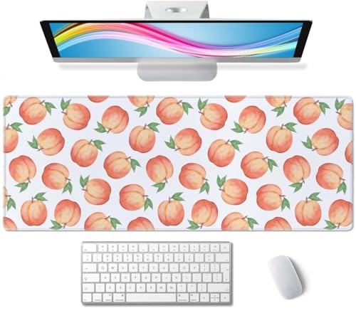Gaming Mouse Pad, XL Extended Computer Keyboard Long Mouse Mat, Large Desk Pad for Office Laptop, Non-Slip Rubber Base with Stitched Edge Mousepad, 31.5X11.8 inch Watercolor Peaches - color: Watercolor Peaches