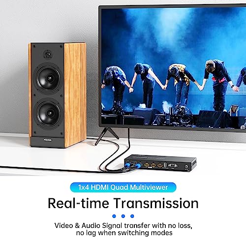 4K HDMI Quad Multi-viewer 4x1, Yinker 4 in 1 Out HDMI Quad Switcher 4 to 1 Screen Multiviewer for 4K@60Hz, Supports Audio Extractor & Screen Rotation & 8 Display Modes PIP PBP & IR Remote & RS232 - size: 4K 60Hz 4x1 w/o KVM