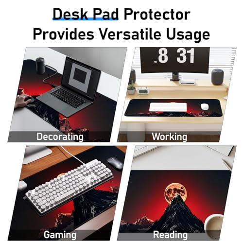 Gaming Mouse Pad, Large Desk Mat, Non-Slip Rubber Bottom, Stitched Edge Mouse Pad for Home, Office Desk, Gaming Keyboard Pad, 31.5 x 11.8 Inch, Desk Protector - color: Full Moon Mountain