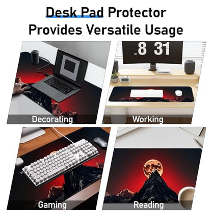 Gaming Mouse Pad, Large Desk Mat, Non-Slip Rubber Bottom, Stitched Edge Mouse Pad for Home, Office Desk, Gaming Keyboard Pad, 31.5 x 11.8 Inch, Desk Protector - color: Full Moon Mountain