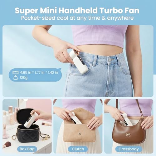Portable Fan Handheld Mini, 6-Speed Turbo Power USB Rechargeable Personal Cooling Fan with LED Display, Small Travel Fan for Outdoor Camping Hiking, White - color: White