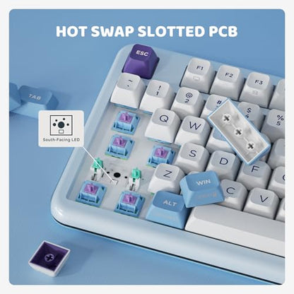KZZI Z98 Wireless Mechanical Keyboard, Smart Display & Knob, BT5.0/2.4GHz/USB-C, Hot Swappable Custom Keyboard, Pre-lubed Linear Switches, Gasket Mount, RGB Creamy Gaming Keyboard - color: Blue Sea, size: Linear Rainbow Switch