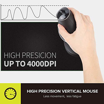 DELUX Wireless Ergonomic Vertical Mouse, Rechargeable Ergo Mouse for Large Hands, Slient Click, Removable Wrist Rest, Up to 4000 DPI, 6 Buttons,2.4G Dual Mode, Compatible with Laptop/PC (M618PD-Black) - color: Bluetooth+2.4G