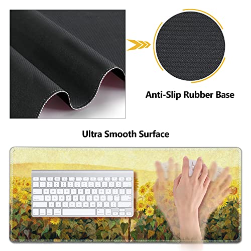 AIMSA Keyboard Mouse Pad Wrist Rest, Extended Gaming Mouse Pad +Wrist Support, Ergonomic Memory Foam,XXL Large Mousepad, 4Pcs (35×15.7 in) Desk Mat, Sunflower Oil Painting - color: Sunflower Oil Painting