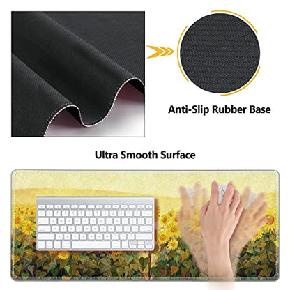 AIMSA Keyboard Mouse Pad Wrist Rest, Extended Gaming Mouse Pad +Wrist Support, Ergonomic Memory Foam,XXL Large Mousepad, 4Pcs (35×15.7 in) Desk Mat, Sunflower Oil Painting - color: Sunflower Oil Painting