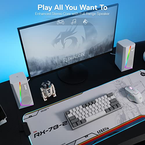 Redragon GS520 Wired 2.0 Channel Stereo Sound Desktop RGB Computer Speakers | Enhanced Auido Quality, Plug & Play USB Powered PC Gaming Speaker, 6 Colorful Backlight Modes, Easy-Access Volume Control - color: White