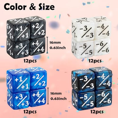 48 Pieces Magic Counter Dice Life MTG Counters Dice Set Marble Buff Tokens D6 Dice Compatible with Magic The Gathering, TCG, Card Gaming Accessories - color: Blue