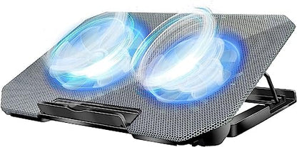 Laptop Cooling Pad, Cooler Pad Chill Mat 2 Quiet Fans LED Lights and 2 USB Ports 5 Height & with Adjustable Speed Mounts Metal Mesh Design, for 9"-17" Laptops（Silver） - color: Silver