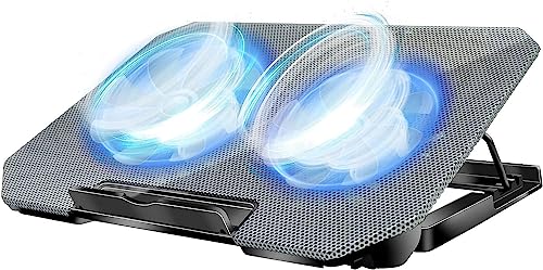 Laptop Cooling Pad, Cooler Pad Chill Mat 2 Quiet Fans LED Lights and 2 USB Ports 5 Height & with Adjustable Speed Mounts Metal Mesh Design, for 9"-17" Laptops（Silver） - color: Silver