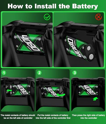 Upgraded Fast Charging Rechargeable Battery Packs with Light Control, 4 x 4080mWh Replacement Batteries with Charger Dock for Xbox Series X|S, One S/X/Elite Controllers, Cases and Storage,M Sets - size: M-Essential (4080mWh)