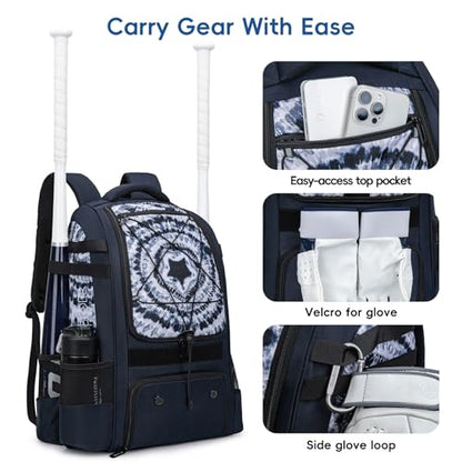 KAVIGOR Baseball Bag for Youth | Softball Backpack 50L Large Capacity with Shoe Compartment and 4 Bat Holders | Nova Flare Series - color: Black