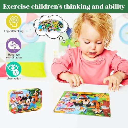 MZZOTOY Puzzles for Kids Ages 4-8, 60 Piece Puzzles for Kids Ages 3-5 in a Metal Box Girls and Boys Learning Educational Jigsaw Puzzle Toys Gifts - color: Mickey