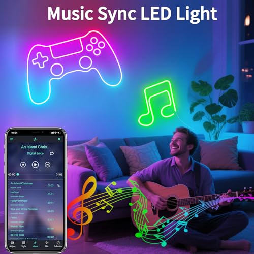 5V Neon Rope Lights，10ft RGB LED Strip Lights with App Control | Music Sync Flexible DIY Design, Neon Strip Lights for Bedroom,Living Room,Gaming,and Party Decoration(with Adhesive Backing) - size: 10FT