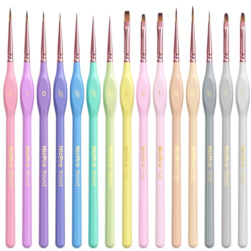 Nicpro 15PCS Paint By Numbers Brushes, Micro Fine Detail Paint Brush Set | Aesthetic Pastel, Fine Tip Small Paint Brushes, For Acrylic Oil Watercolor, Craft Models Miniatures Rock Painting - size: 15 PCS