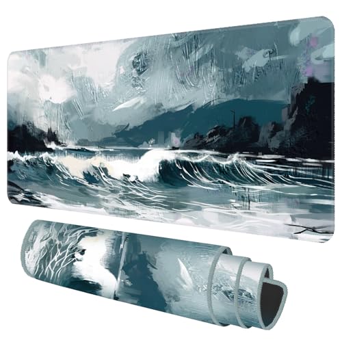 Galdas Gaming Mouse Pad XXL XL Large Long Extended Big Mousepad Non-Slip Rubber Keyboard Mouse Pad with Stitched Edges for Laptop Home Office (31.5x11.8x0.08 Inch) … (Ink Painting) - color: Ink Painting