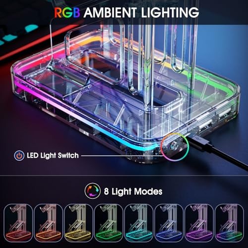 Luckit Gaming Headphones Stand, RGB Headset Stand with 2 USB Charging Ports, Dual Controller Holder with Light Modes, Earphone Hanger Accessories for Desktop Gamer