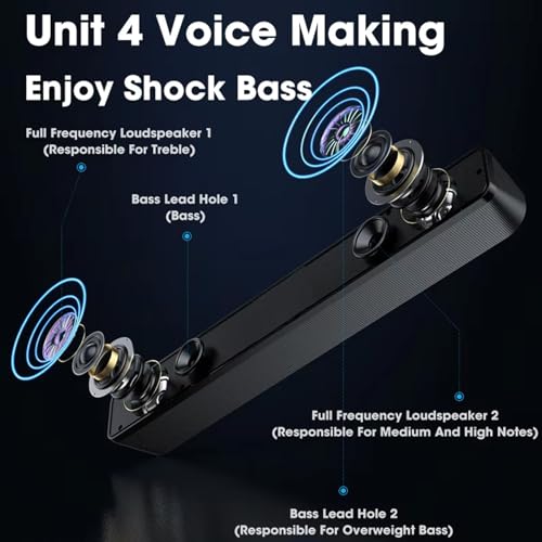 Computer Speakers Wired USB-Powered Sound-bar with Stereo Sound for PC Desktop Plug -n-Play 3.5mm Jack Computer Speakers for Desktop