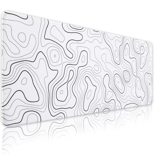 White Mouse Pad, Topographic Mouse Pad for Desktop | Large Gaming Mousepad, Stitched Edges & Non-slip Base, XL Long Mousepad for Desktop Office Gaming Home - color: Topographic Contour