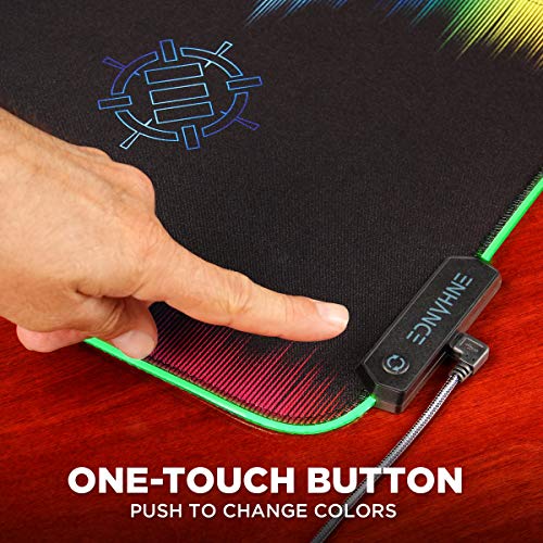 ENHANCE Small Mouse Pad with LED Lighting (13.3 X 10.8 inches) - Gaming Mouse Pad Desk Mat with 7 Color Options, 3 Lighting Effects, Smart Control Button, Non-Slip Rubber Grip - Multicolor - color: Multicolor and Black