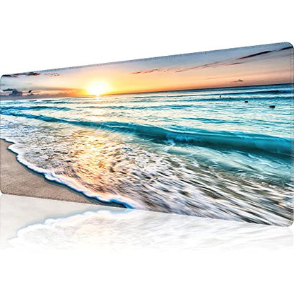 Sunrise Beach Wave Gaming Mouse Pad Large Desk Mat, 31.5x11.8in, XL | Extended Big Mousepad, Waterproof Smooth Surface, Non-Slip Rubber Base, Stitched Edges, For Keyboard Mouse, For Home Office - color: Sunrise Beach Wave