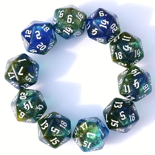 10PCs D20 Polyhedral Dice Set 22mm for DND RPG MTG Dungeons and Dragons Dice (Blue + Curry) - color: Blue + Curry