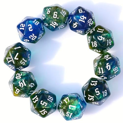 10PCs D20 Polyhedral Dice Set 22mm for DND RPG MTG Dungeons and Dragons Dice (Blue + Curry) - color: Blue + Curry